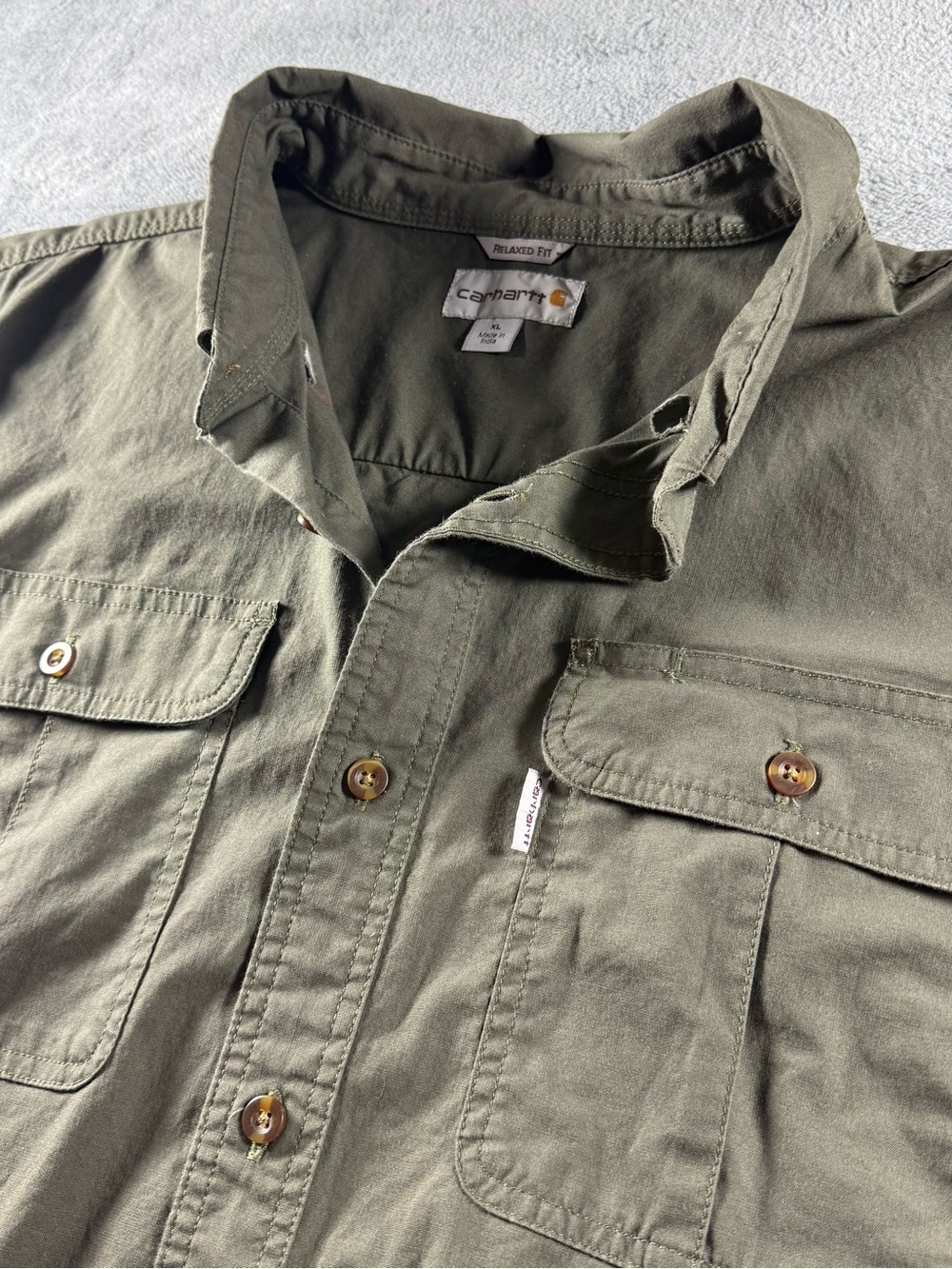 Carhartt Short Sleeve Work Shirt Green Cotton Blend Relaxed Fit Men’s XL Travel